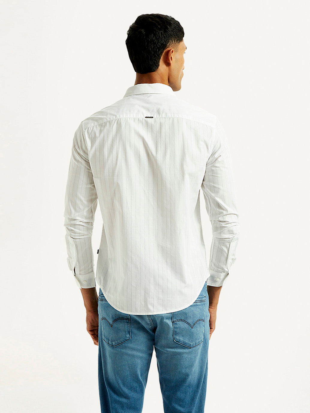 Men's Redloop Striped White Slim Fit Shirt - Back View