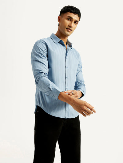 Men's Redloop Striped Light Blue Slim Fit Shirt