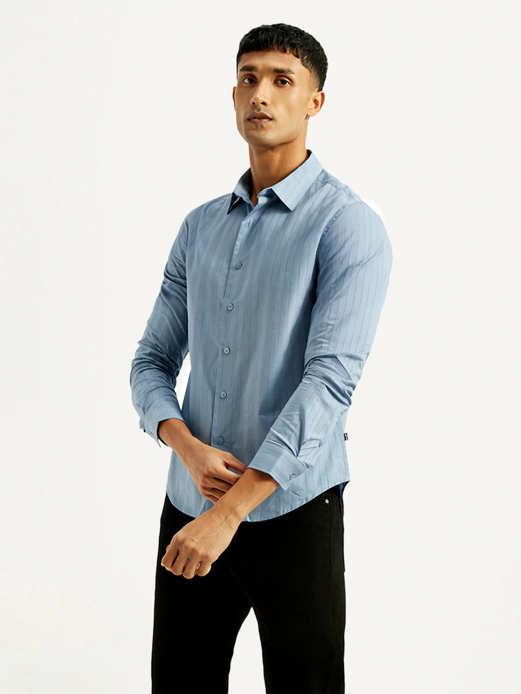 Men's Redloop Striped Light Blue Slim Fit Shirt - Styleshot View