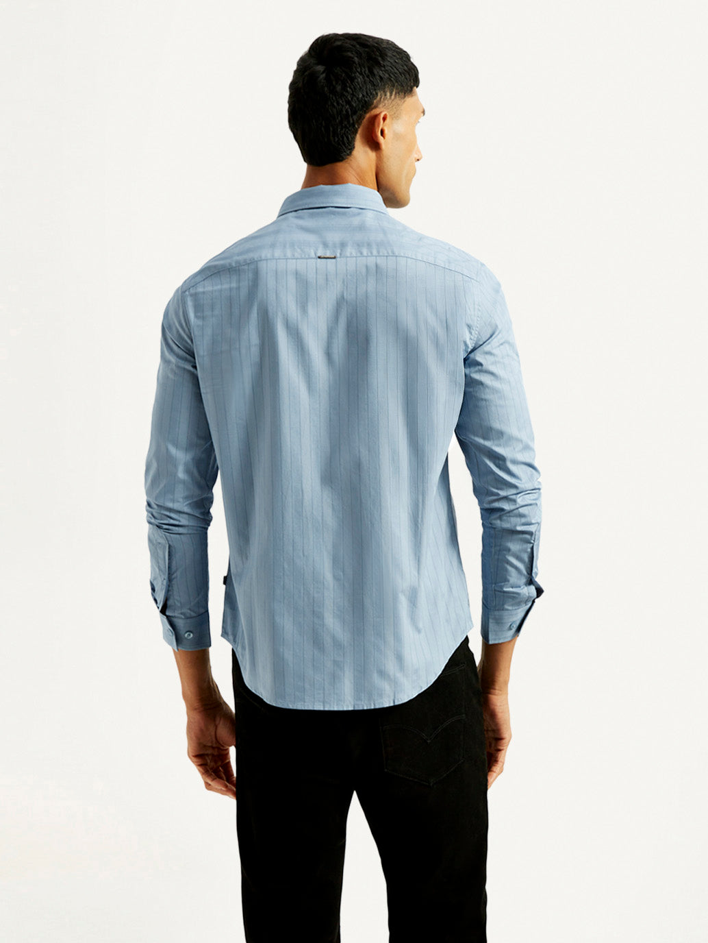 Men's Redloop Striped Light Blue Slim Fit Shirt - Back View