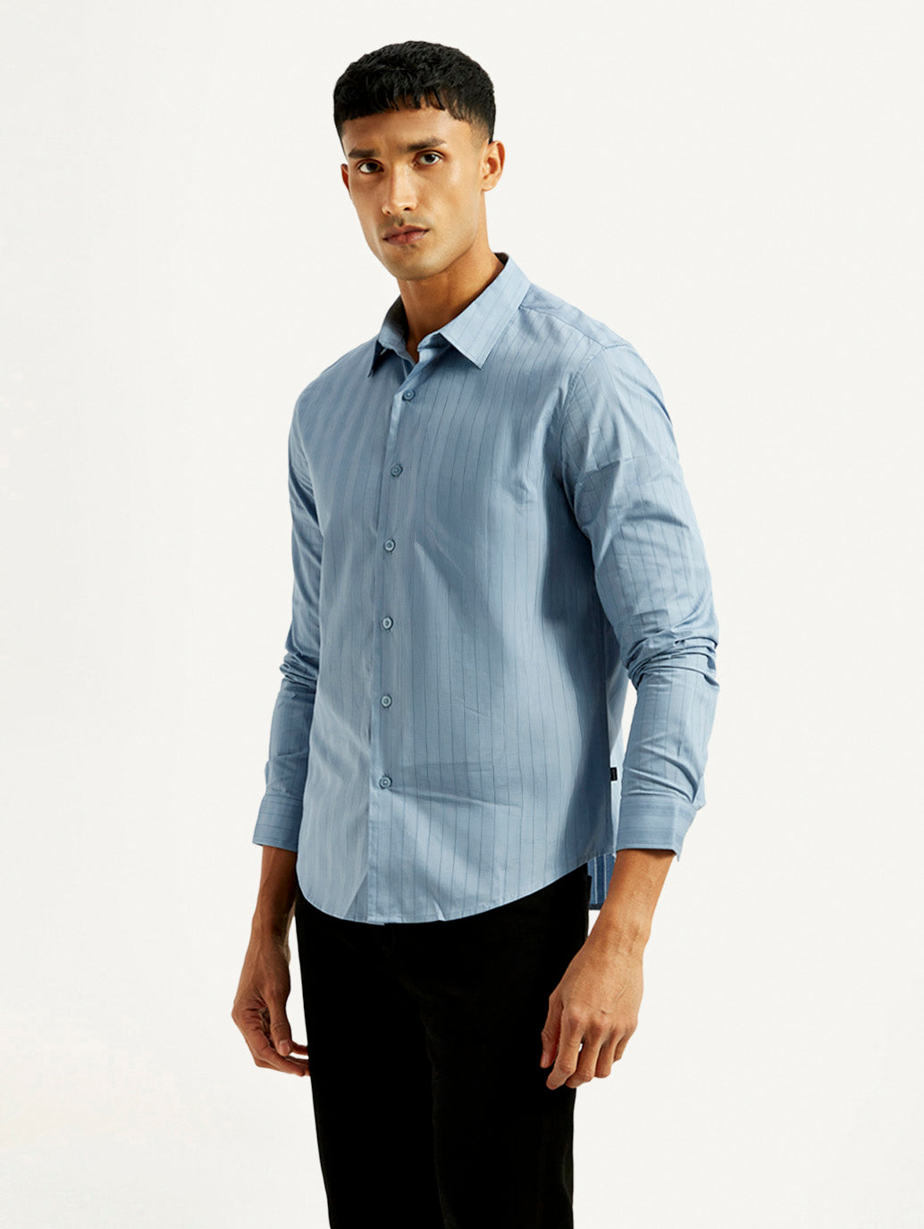Men's Redloop Striped Light Blue Slim Fit Shirt - Side View
