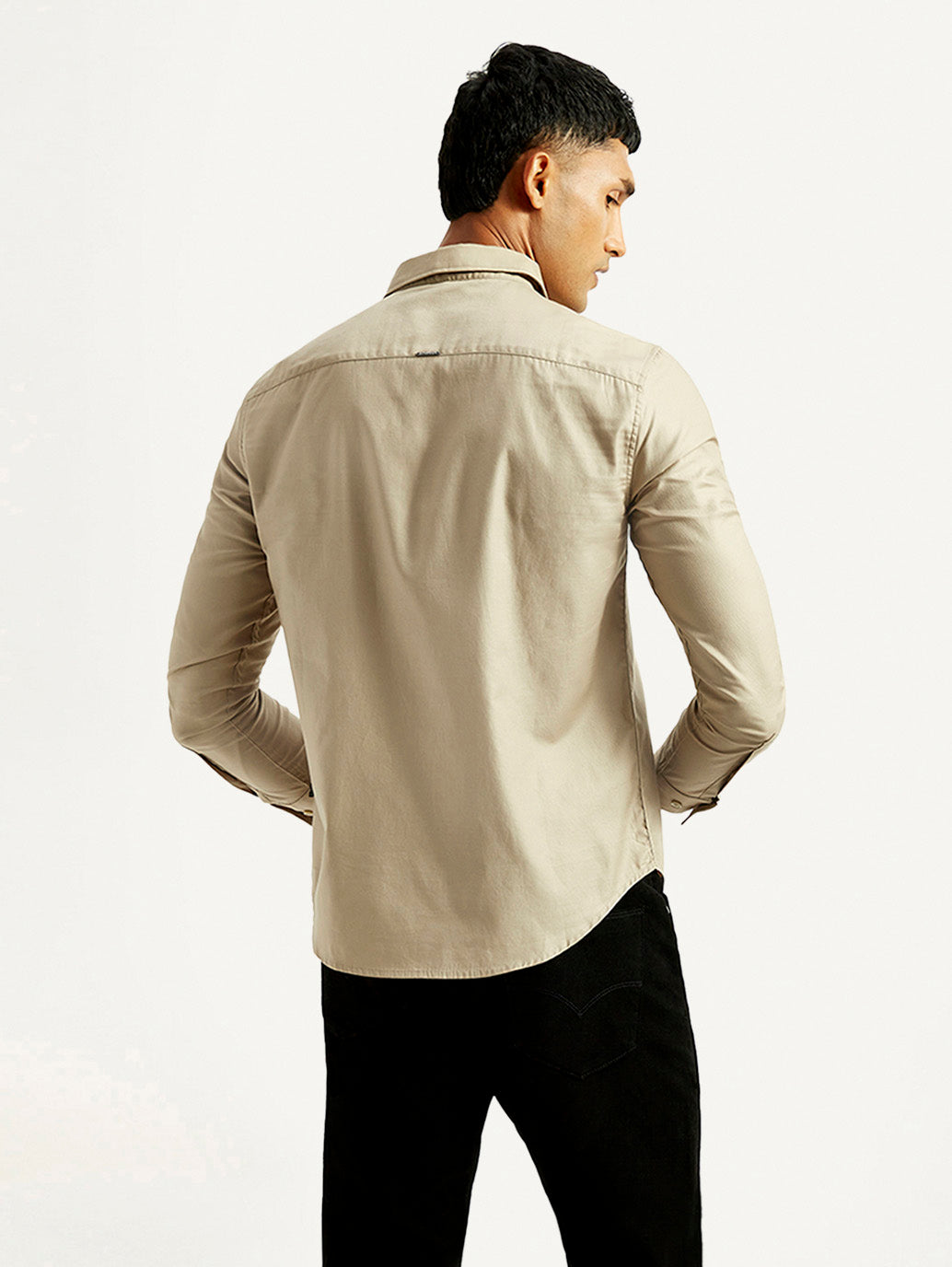Men's Redloop Solid Beige Slim Fit Shirt - Back View