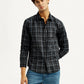 Men's Redloop Checkered Charcoal Grey Slim Fit Shirt - Styleshot View