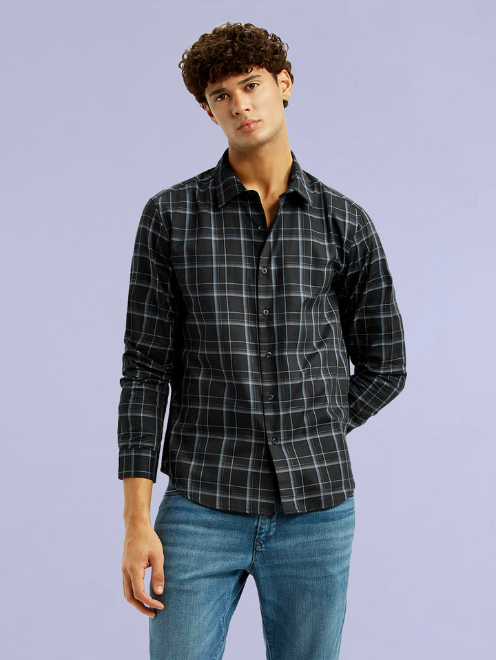 Men's Redloop Checkered Charcoal Grey Slim Fit Shirt