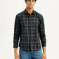 Men's Redloop Checkered Charcoal Grey Slim Fit Shirt - Front View