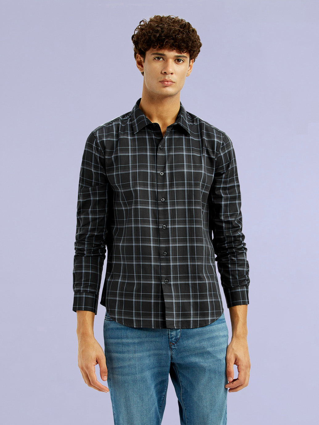 Men's Redloop Checkered Charcoal Grey Slim Fit Shirt - f2cd8ce4-27e4-40a7-8159-ba7135ac6bec View