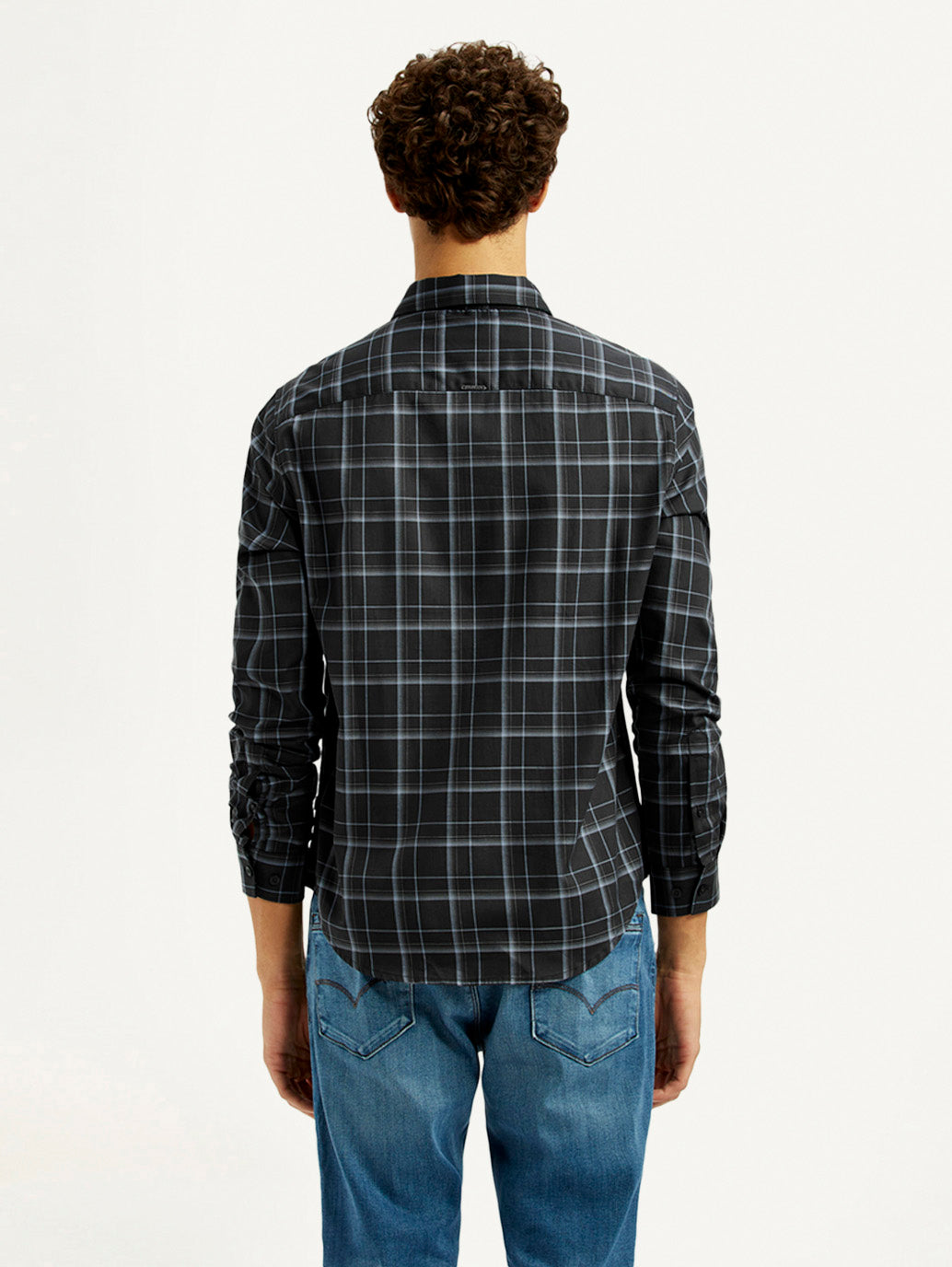 Men's Redloop Checkered Charcoal Grey Slim Fit Shirt - Back View