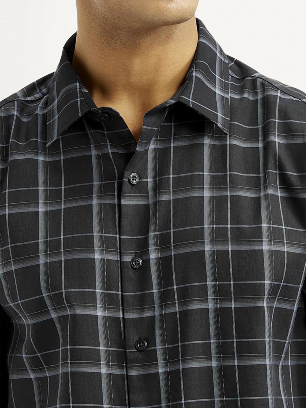 Men's Redloop Checkered Charcoal Grey Slim Fit Shirt - Detail View