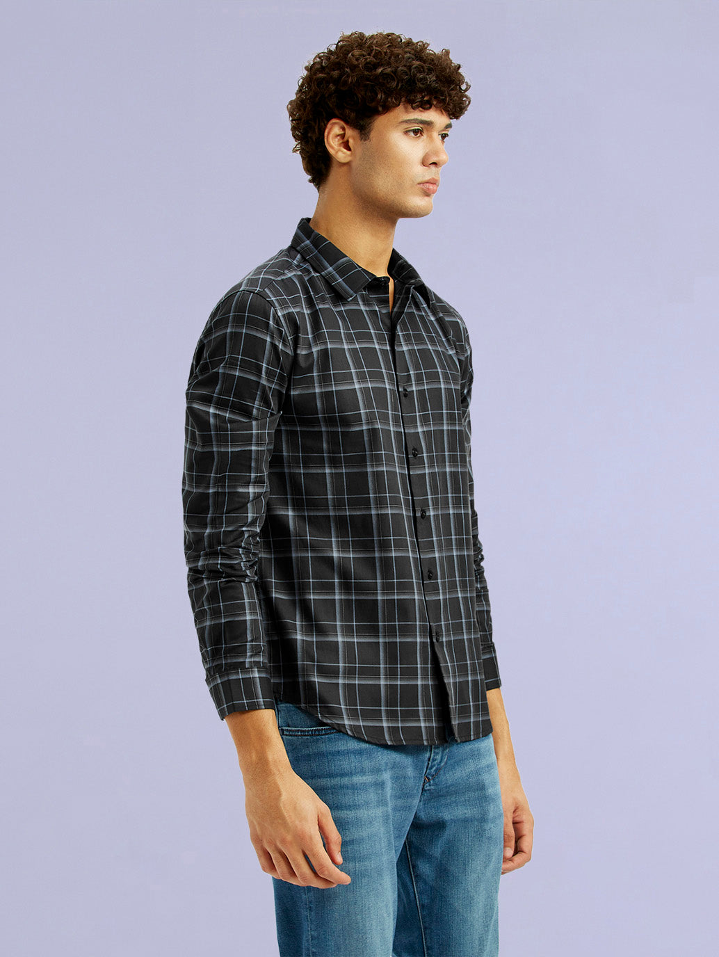 Men's Redloop Checkered Charcoal Grey Slim Fit Shirt - b5ffa77c-9f70-4e57-8968-e7c8355baa46 View