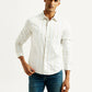 Men's Redloop Striped White Slim Fit Shirt - Front View