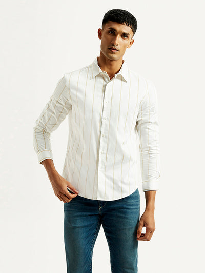 Men's Redloop Striped White Slim Fit Shirt-image-31