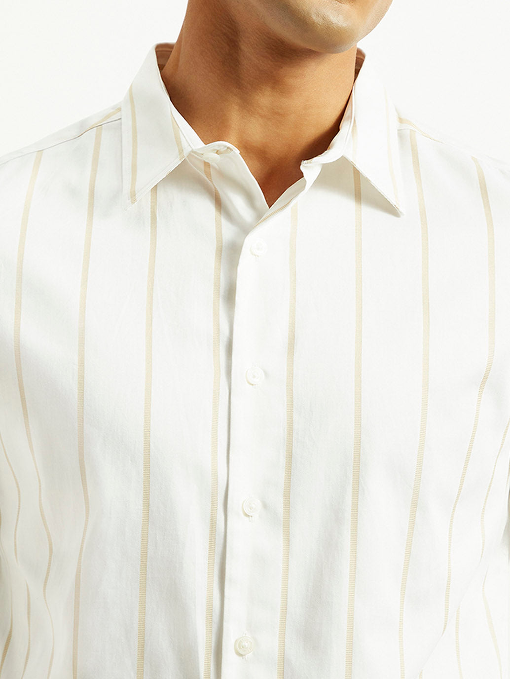 Men's Redloop Striped White Slim Fit Shirt - Detail View