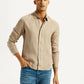 Men's Redloop Solid Beige Slim Fit Linen Shirt - Styleshot View