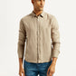 Men's Redloop Solid Beige Slim Fit Linen Shirt - Front View