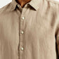 Men's Redloop Solid Beige Slim Fit Linen Shirt - Detail View