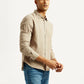 Men's Redloop Solid Beige Slim Fit Linen Shirt - Side View