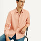 Men's Redloop Solid Peach Slim Fit Linen Shirt - Elevated View