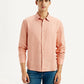 Men's Redloop Solid Peach Slim Fit Linen Shirt - Front View