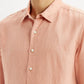 Men's Redloop Solid Peach Slim Fit Linen Shirt - Detail View
