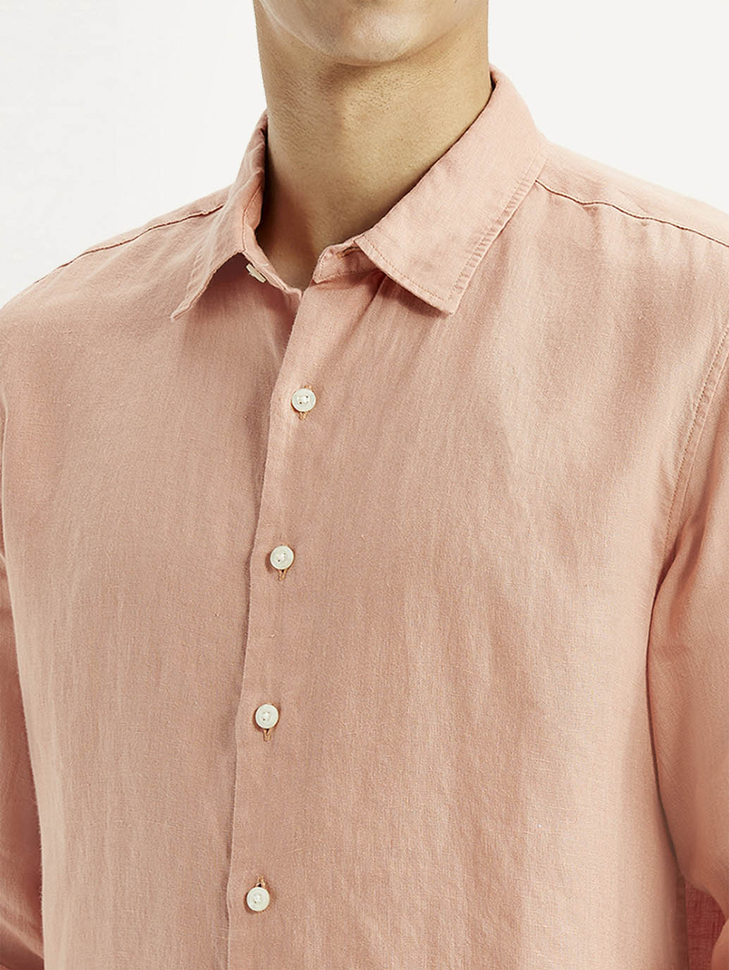 Men's Redloop Solid Peach Slim Fit Linen Shirt - Detail View