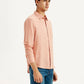 Men's Redloop Solid Peach Slim Fit Linen Shirt - Side View