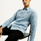 Men's Redloop Solid Light Blue Slim Fit Linen Shirt - Elevated View