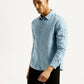 Men's Redloop Solid Light Blue Slim Fit Linen Shirt - Styleshot View