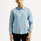 Men's Redloop Solid Light Blue Slim Fit Linen Shirt - Front View