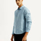 Men's Redloop Solid Light Blue Slim Fit Linen Shirt - Side View