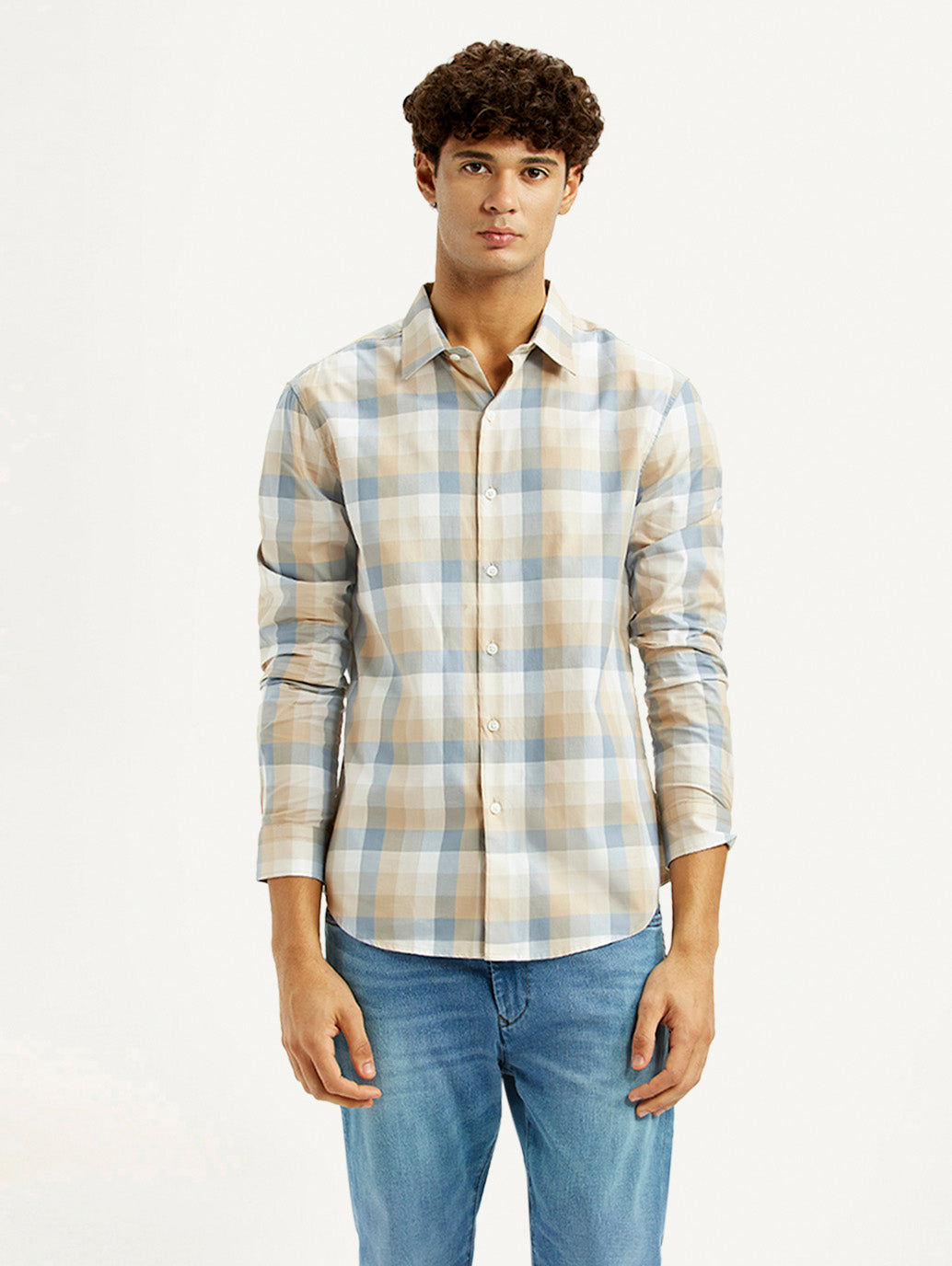 Men's Checkered Multi Color Slim Fit Shirt - Front View