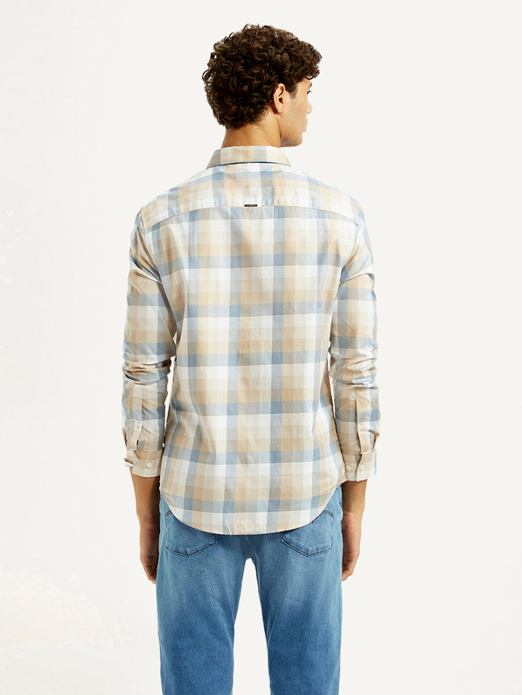Men's Checkered Multi Color Slim Fit Shirt - Back View