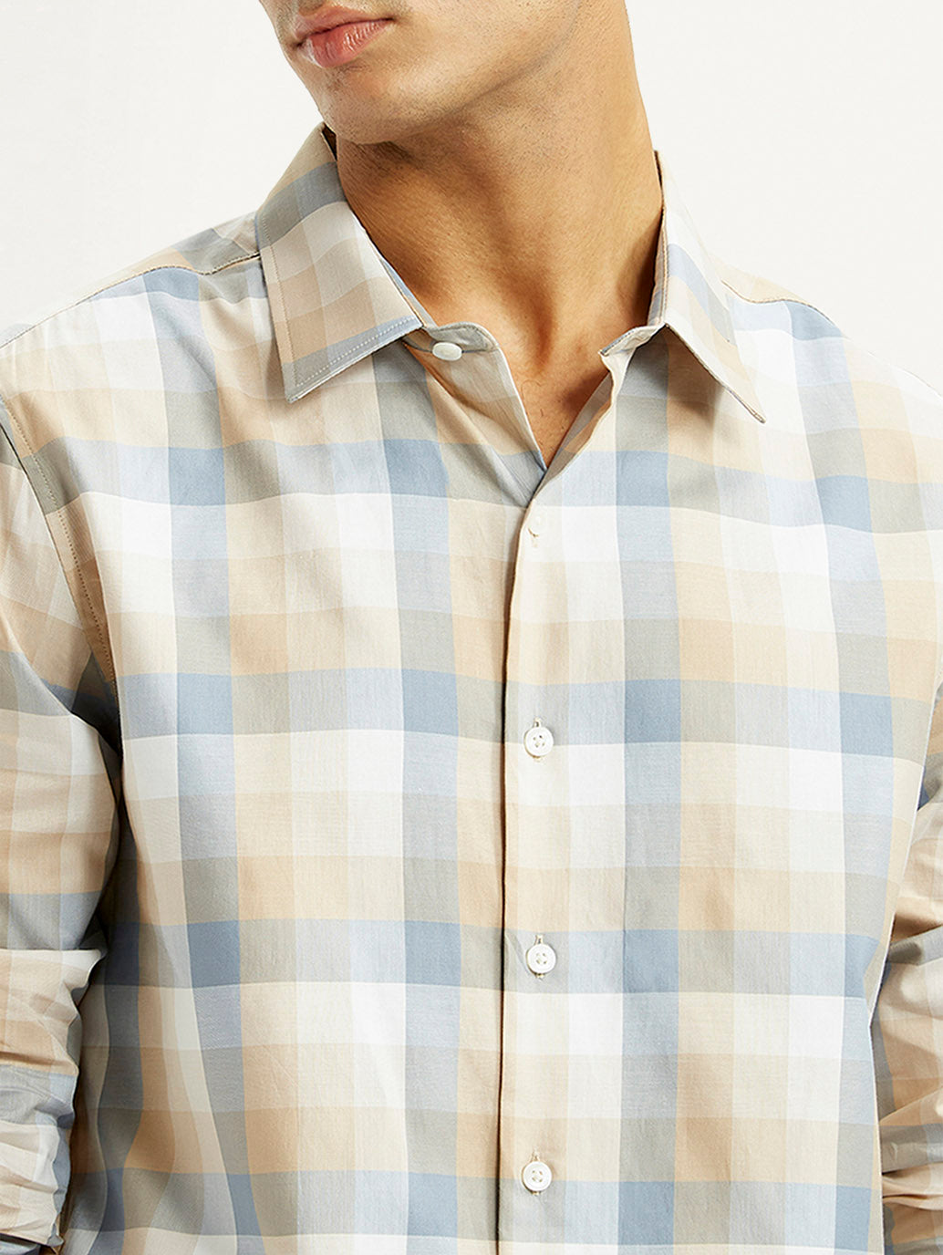 Men's Checkered Multi Color Slim Fit Shirt - Detail View