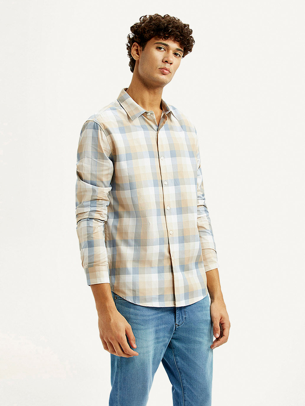 Men's Checkered Multi Color Slim Fit Shirt - Side View