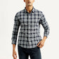 Men's Checkered Navy Slim Fit Shirt - Front View