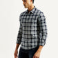 Men's Checkered Navy Slim Fit Shirt - Side View