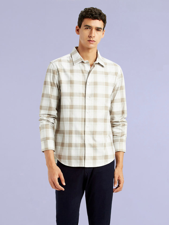 Men's Redloop Checkered Beige Slim Fit Shirt