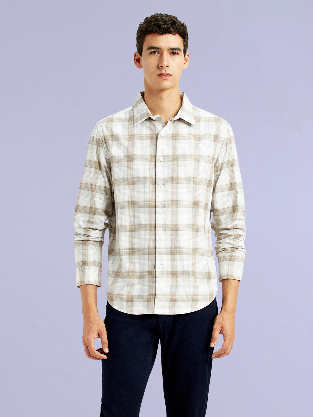 Men's Redloop Checkered Beige Slim Fit Shirt - 82be050a-d3bb-4930-86f6-ad276fe25fc4 View