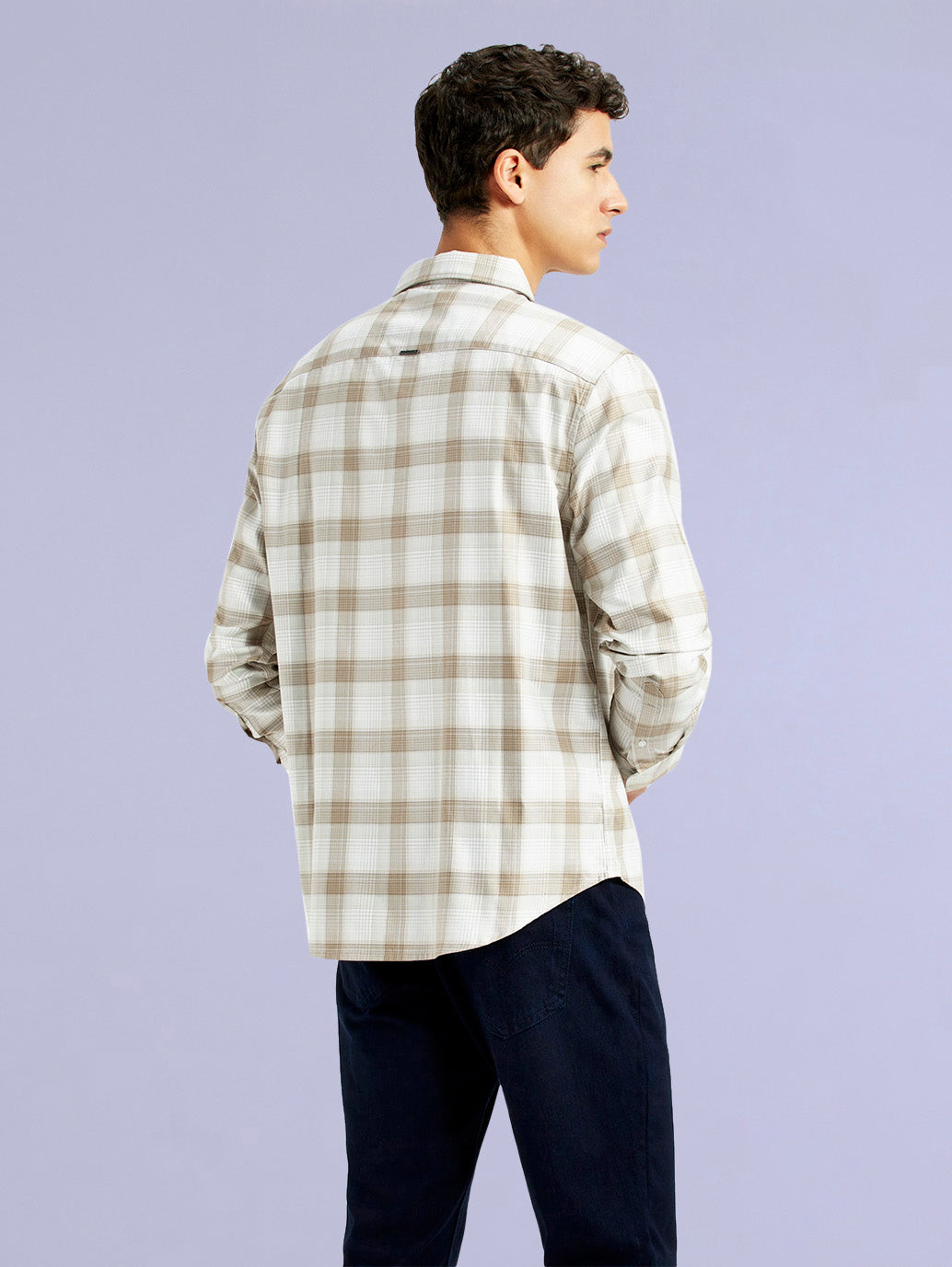 Men's Redloop Checkered Beige Slim Fit Shirt - 578b2fbd-cec9-430f-8c19-20c0fbd5ef7e View
