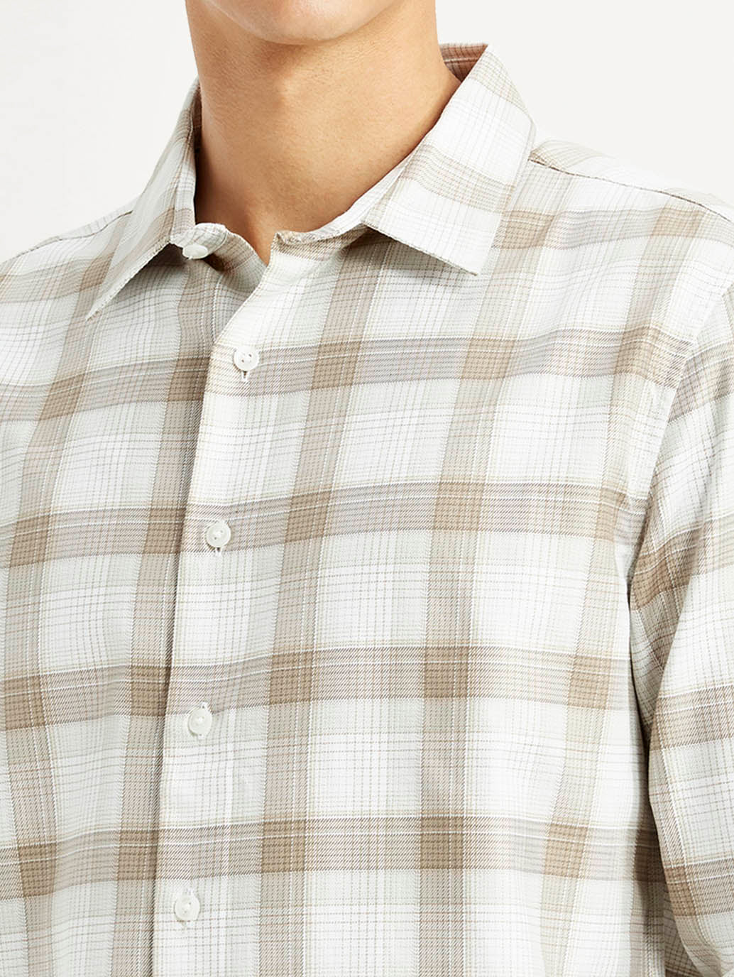 Men's Redloop Checkered Beige Slim Fit Shirt - Detail View