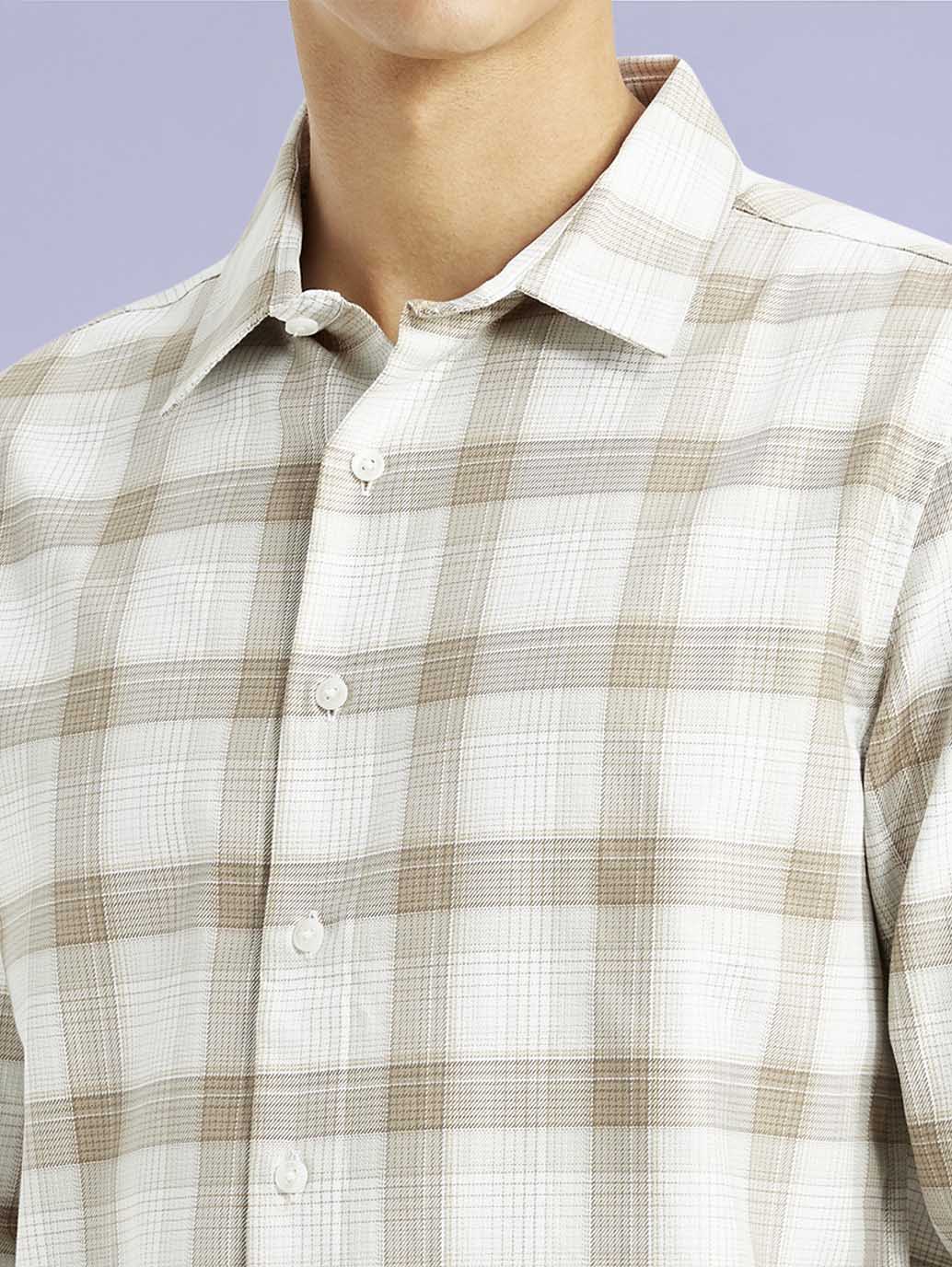 Men's Redloop Checkered Beige Slim Fit Shirt - 4a713178-583b-43a9-8ad6-987537fa550c View