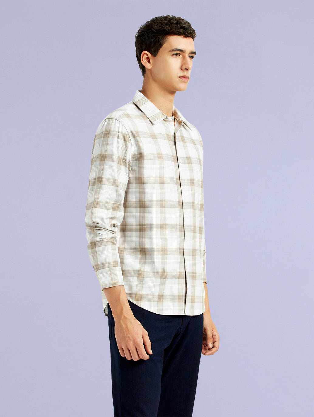 Men's Redloop Checkered Beige Slim Fit Shirt - 07e193d9-112d-401d-bf3a-02594b9ee810 View