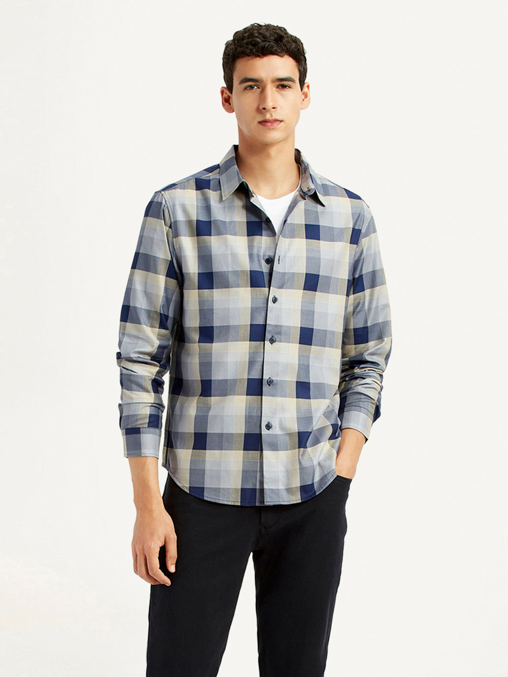 Men's Checkered Grey Slim Fit Shirt