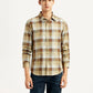 Men's Checkered Light Brown Slim Fit Shirt - Front View