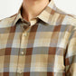 Men's Checkered Light Brown Slim Fit Shirt - Detail View