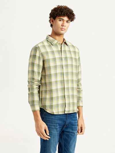 Men's Checkered Yellow Slim Fit Shirt-image-41
