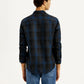 Men's Checkered Dark Blue Slim Fit Shirt - Back View