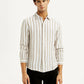 Men's Striped Beige Slim Fit Shirt - Front View