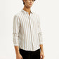 Men's Striped Beige Slim Fit Shirt - Side View