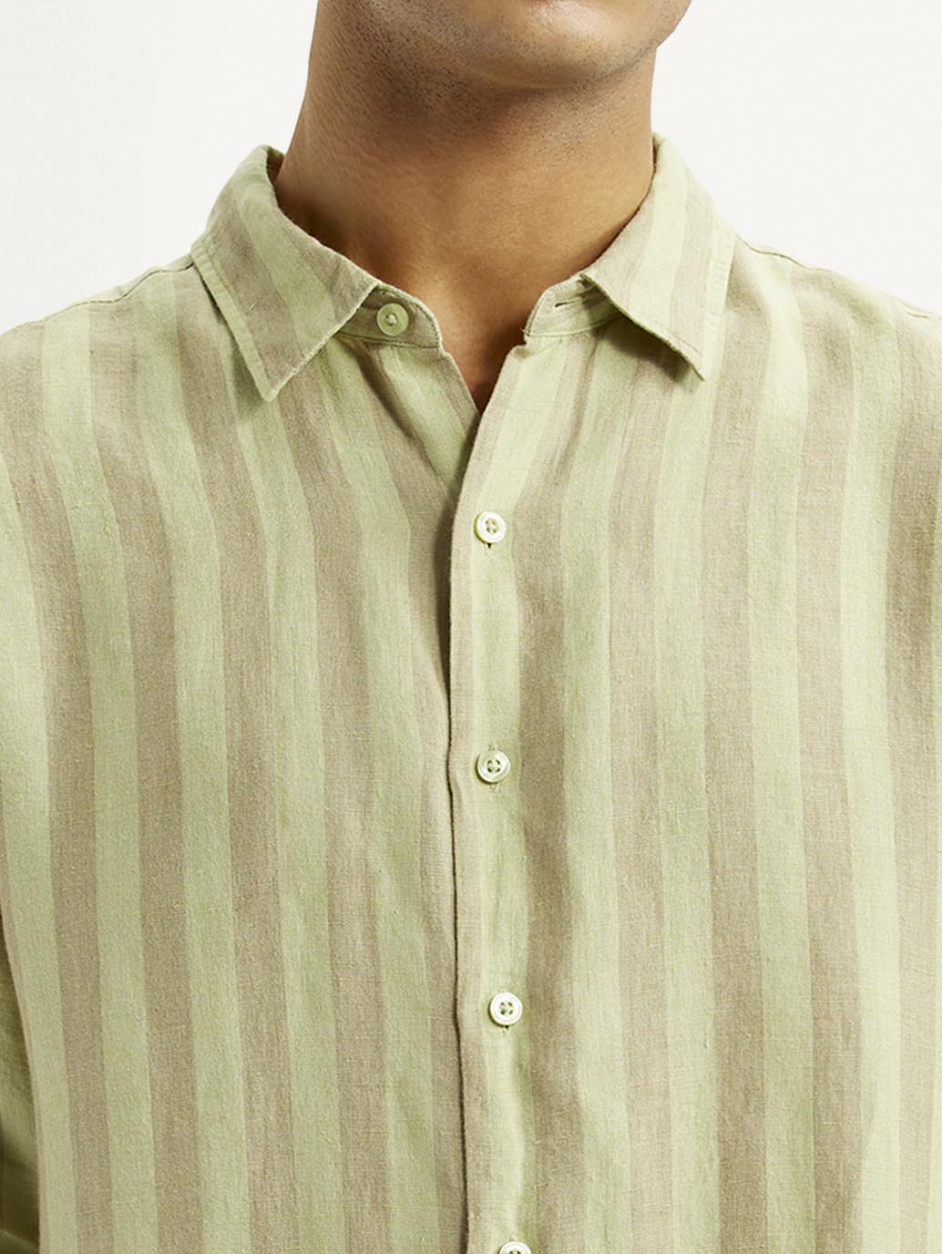 Men's Striped Light Yellow Slim Fit Shirt - Detail View