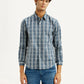Men's Checkered Blue Slim Fit Shirt - Front View